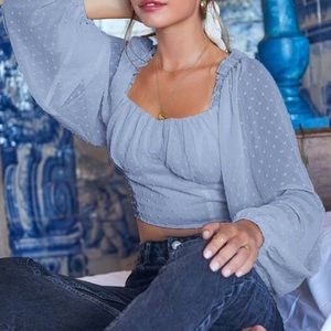 Swiss Dot Lettuce Trim Crop Milkmaid Blouse